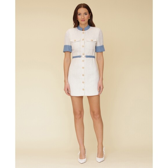 Avec Les Filles Shirtdress Ivory Denim Trim, Size 12 (No Belt included) - Picture 2 of 4